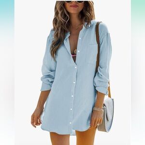 Dokotoo M Nwot light blue gauzy sheer beach pocket button down cover up